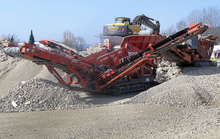 building rubble, crusher, excavators, sorting grapple, demolition HD wallpaper