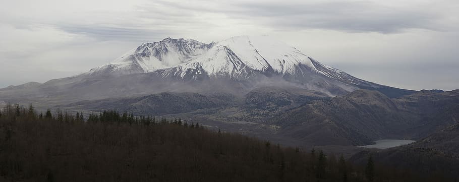 mountain surrounded by forest, black, brown, gray, hills, landscapes HD wallpaper