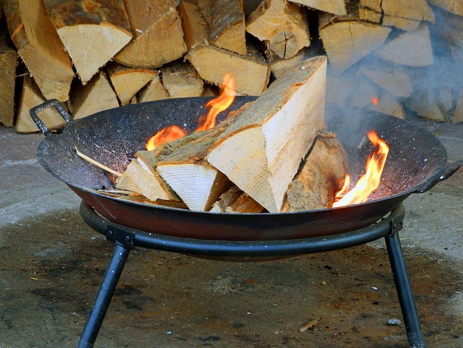 wood fire, grill, flame, burn, heat, embers, glowing, oven fire HD wallpaper