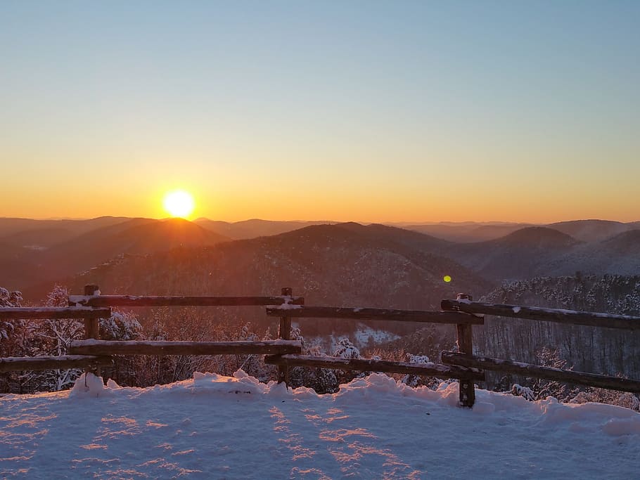 Winter, Romantic, Sunset, Mood, winter mood, bridge - man made structure HD wallpaper