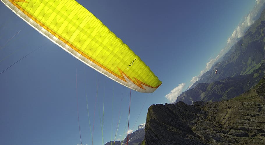 paragliding, fly, summer, mountains, dom, breeze, engelberg, HD wallpaper