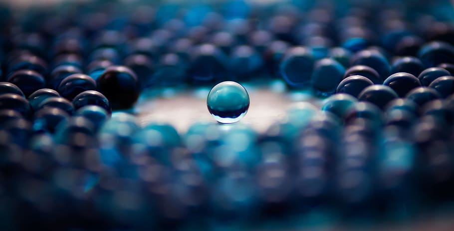selective focus photography of blue marble ball, round, alone HD wallpaper