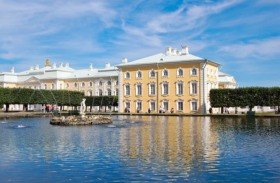 statue in the middle of body of water, architecture, art, baroque HD wallpaper