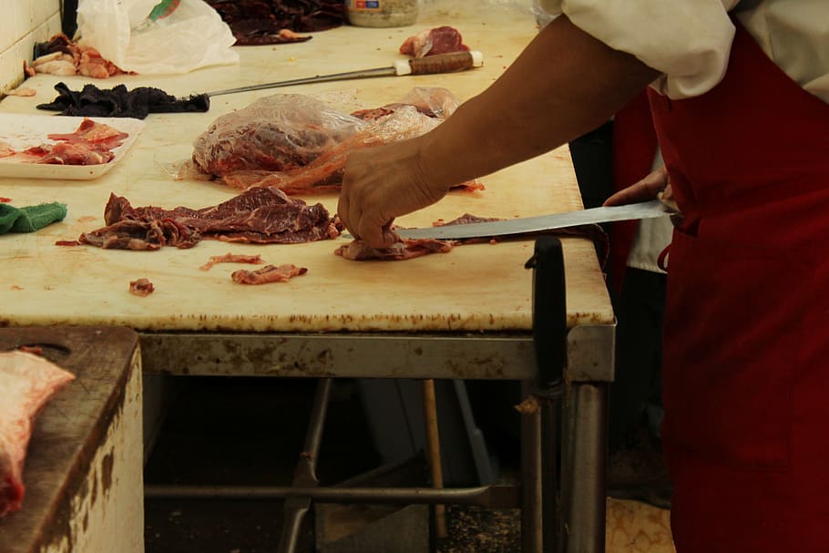 butcher, meat, food, raw Food, cooking, cutting, people, market HD wallpaper