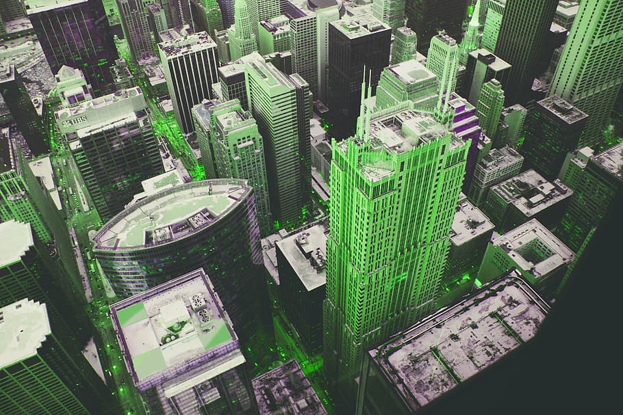aerial photo of city, metropolis, architecture, green, building HD wallpaper