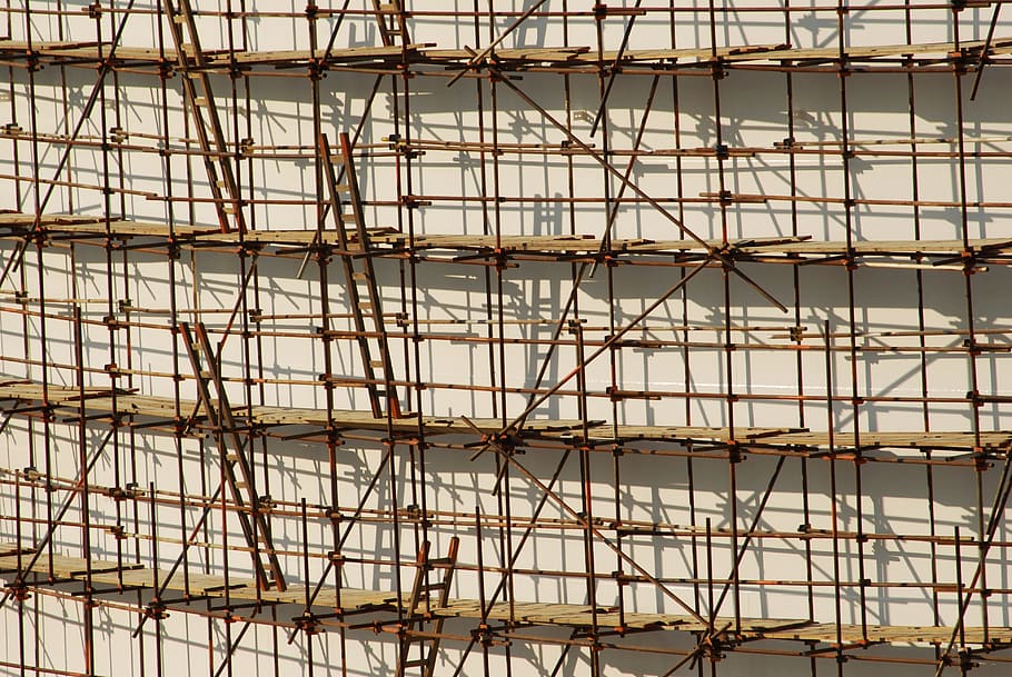 scaffolding, ladder, building, shadow, construction site, built structure HD wallpaper