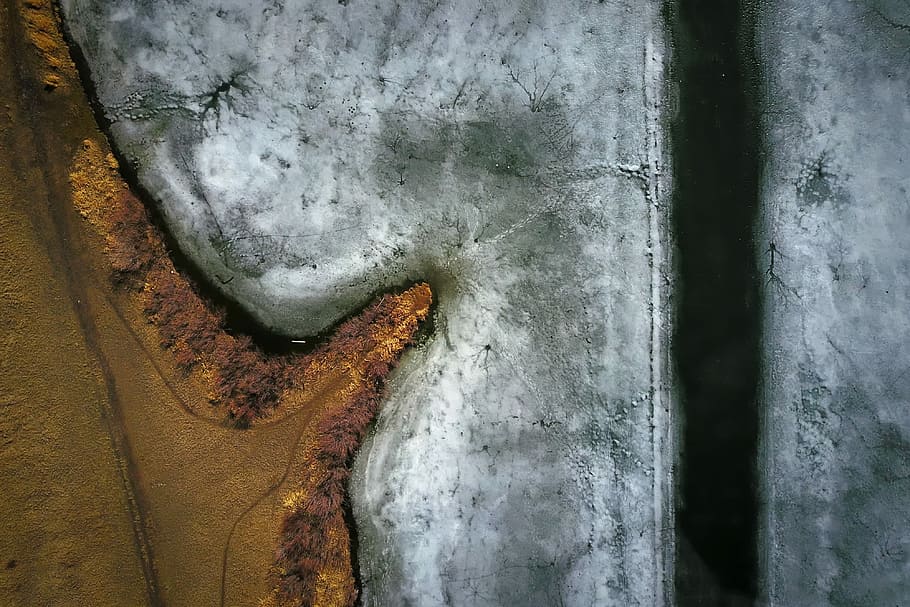 aerial photography of brown and gray sand, untitled, frozen, lake HD wallpaper