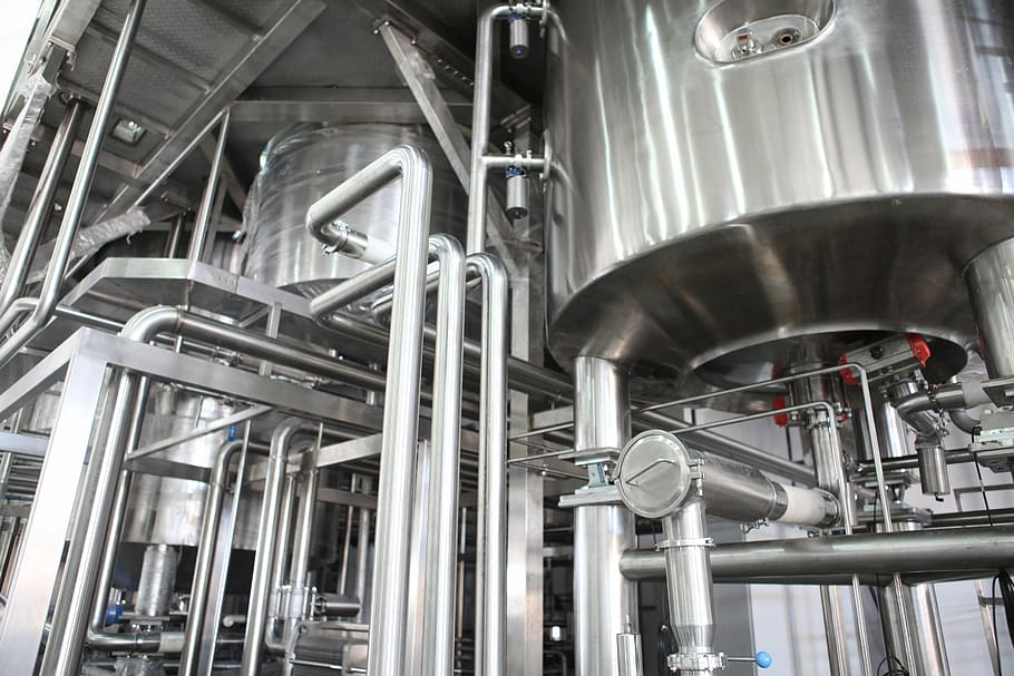 silver metal industrial machine, pipe - tube, machinery, factory HD wallpaper