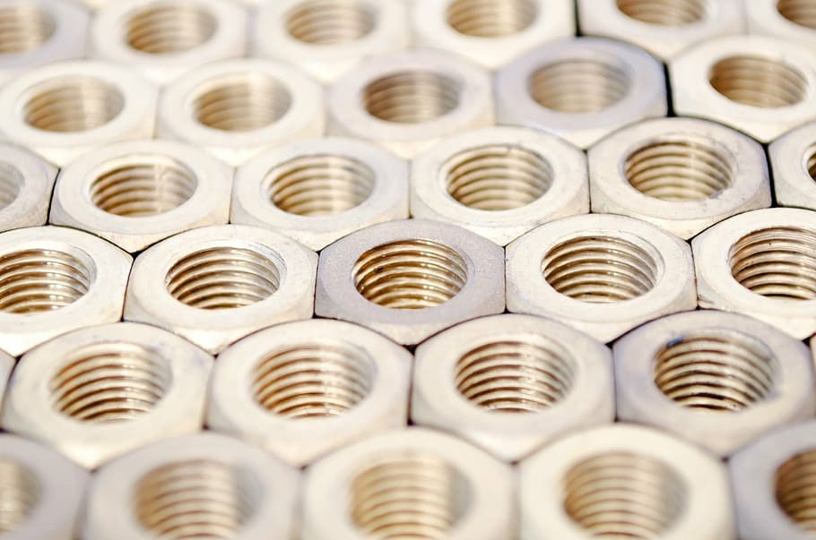 photo of gray hex nuts, bolt, metallic, white, tool, head, screw HD wallpaper