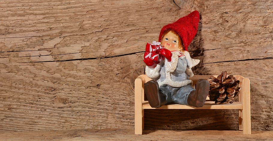 imp, figure, males, gnome, dwarf, deco, wooden bench, childhood HD wallpaper