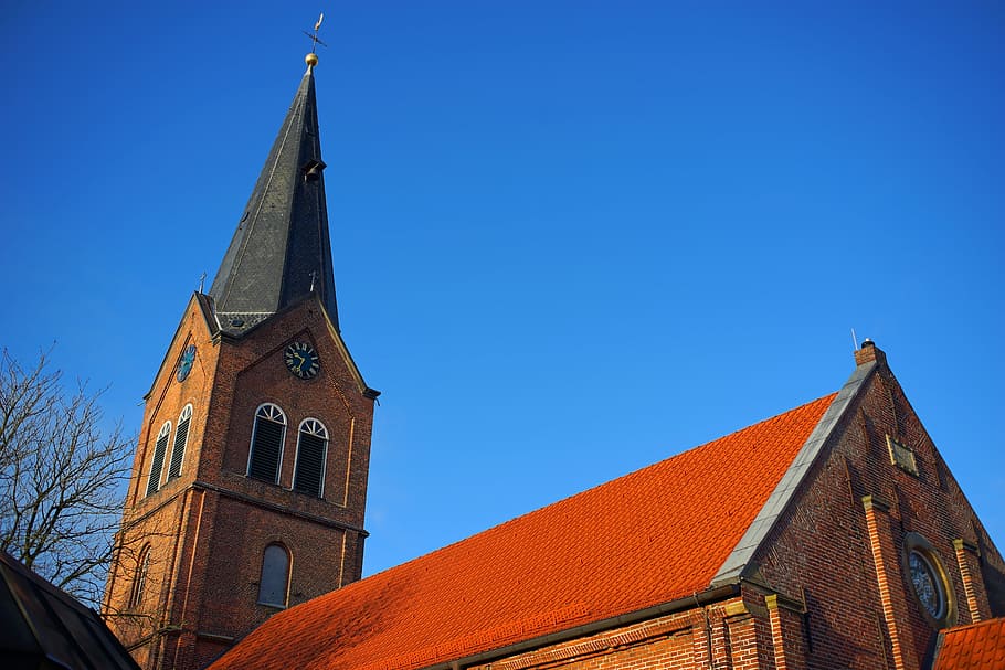 low angle photography of church, Steeple, Clock Tower, building HD wallpaper