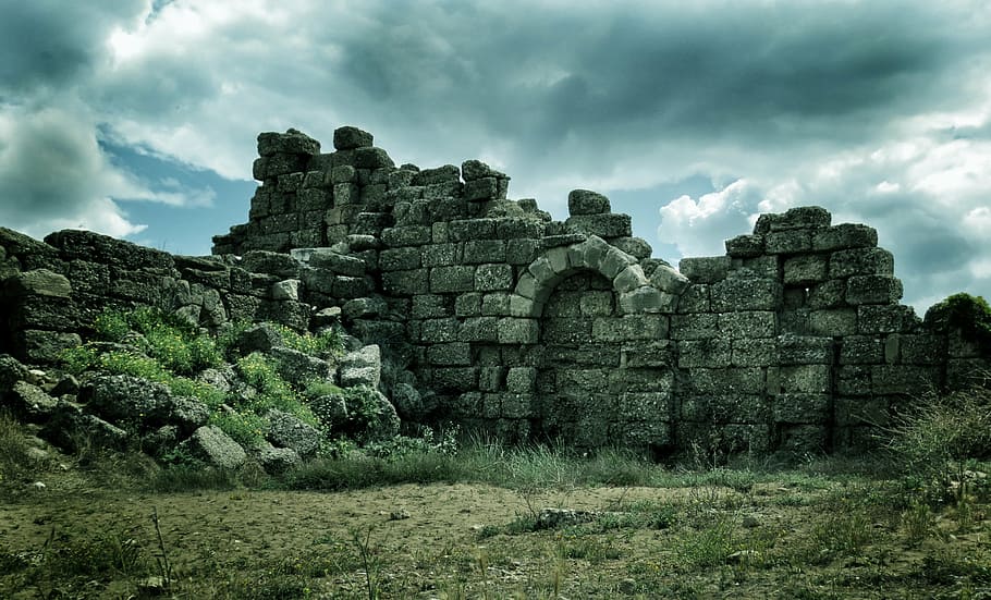 photo of grey stonewall, ruin, side, turkey, turkish riviera, HD wallpaper