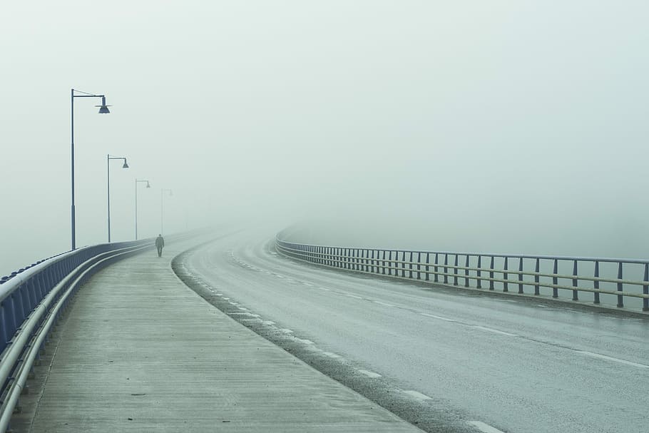 Mist, Bro, Alone, Walk, Way, Road, early morning, person, silhouette HD wallpaper