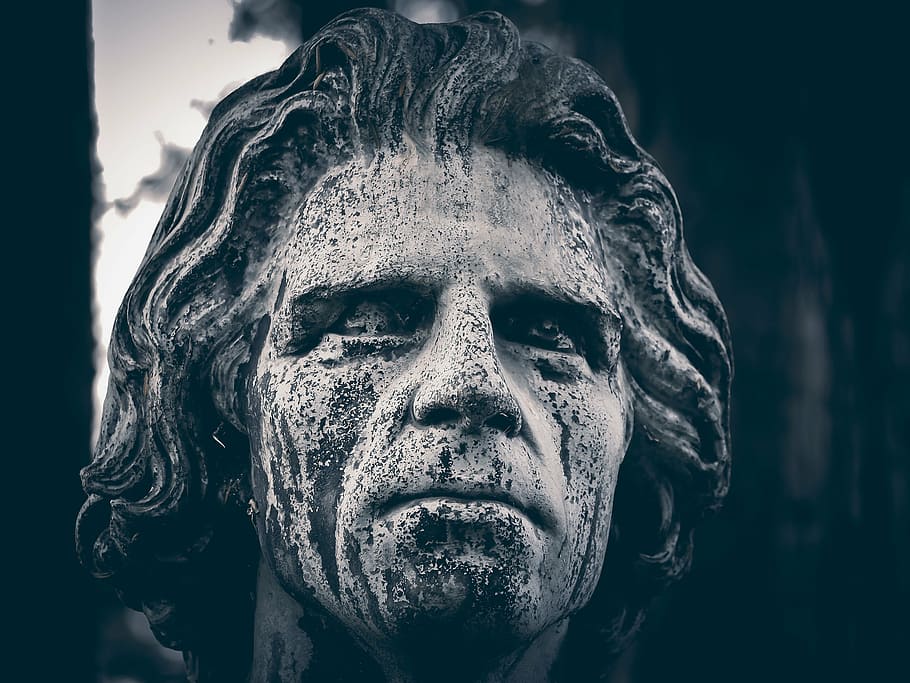 closeup photography of man's head statue, cemetery, grave, tomb, HD wallpaper