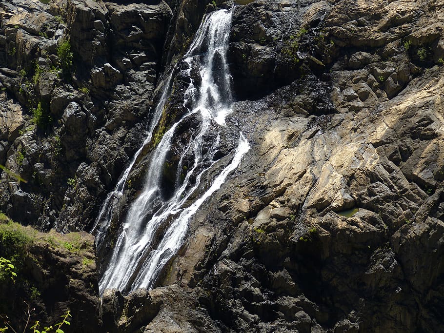 waterfall, river, waters, mountain, rock, flow, cairns, australia HD wallpaper
