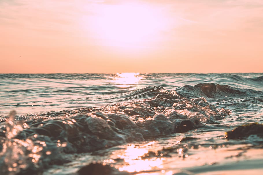 ocean wave, photo of sea wave, water, sunset, sky, scenics - nature HD wallpaper