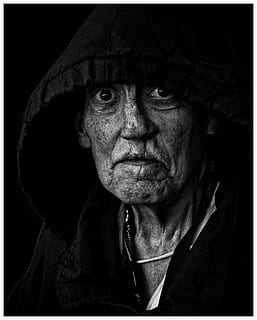 Carol of the streets, man in black hooded jacket, old, elderly HD wallpaper