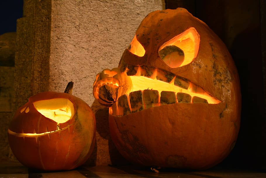 Public Domain. halloween, pumpkin, faces, candle, decoration, autumn, lante...