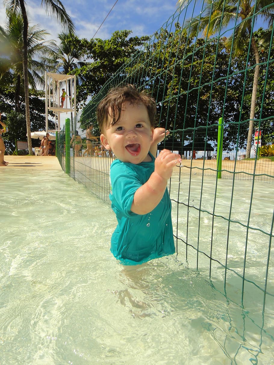 bebe, pool, happy, little boy, smile, childhood, one person HD wallpaper