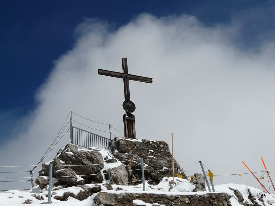 Summit Cross, Cross, Mountain, Mountain, Cross, steinig, sky HD wallpaper
