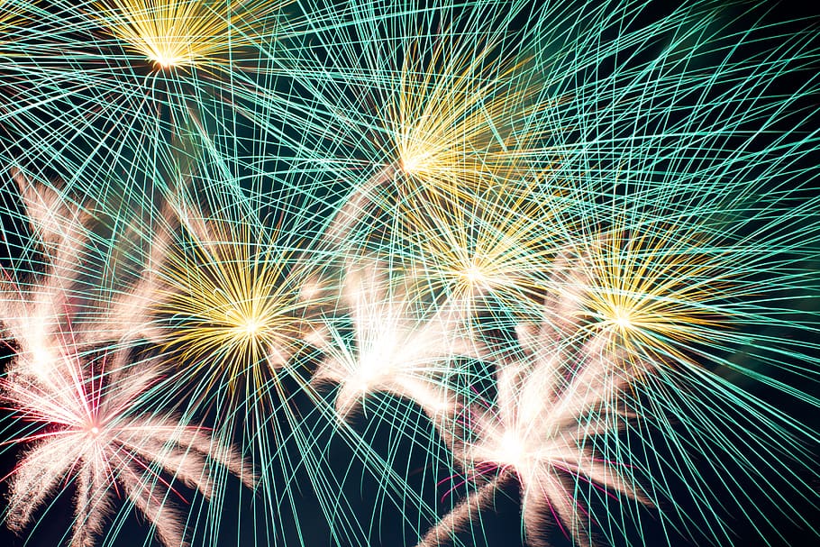 assorted-color fireworks display, explosion, pyrotechnics, illuminated HD wallpaper