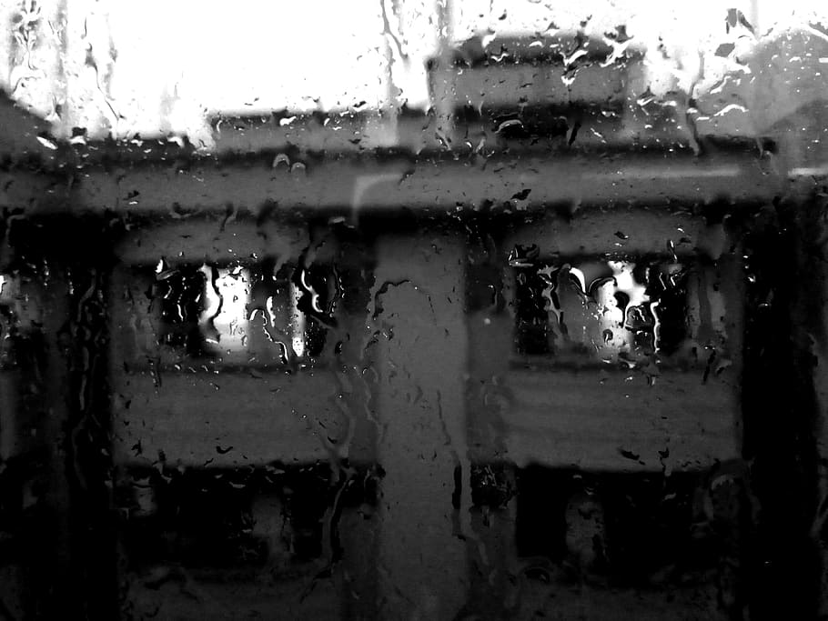 Rain Pouring on Glass Window, blur, building, dark, depth of field, HD wallpaper