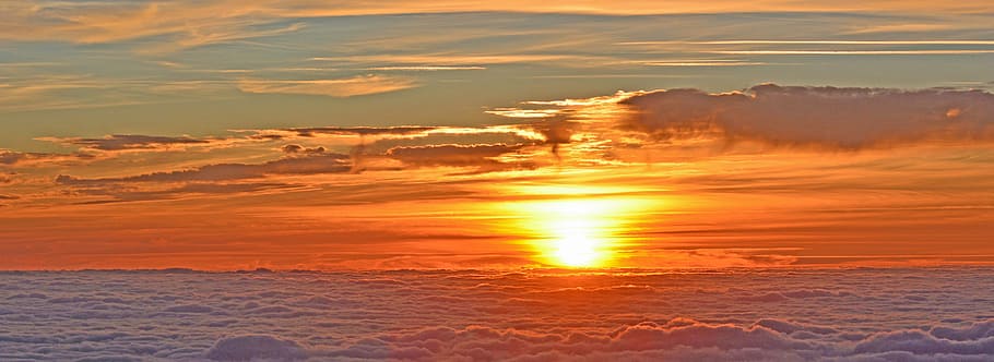 sunset, twilight, clouds, sea of clouds, beauty in nature, scenics HD wallpaper