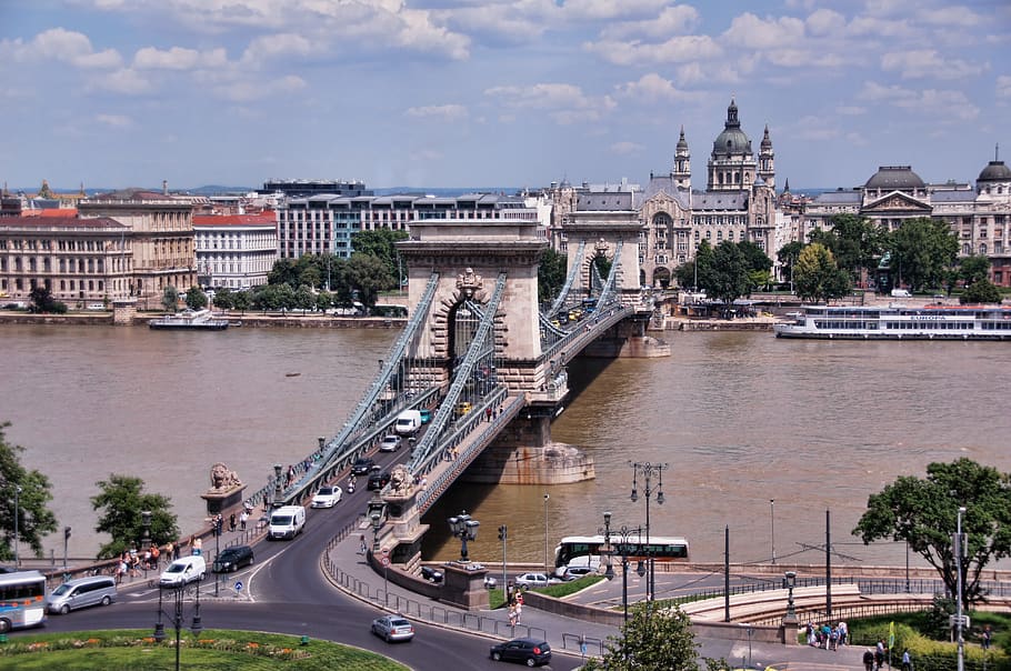 danube, panorama, budapest, chain bridge, city, river, water, HD wallpaper