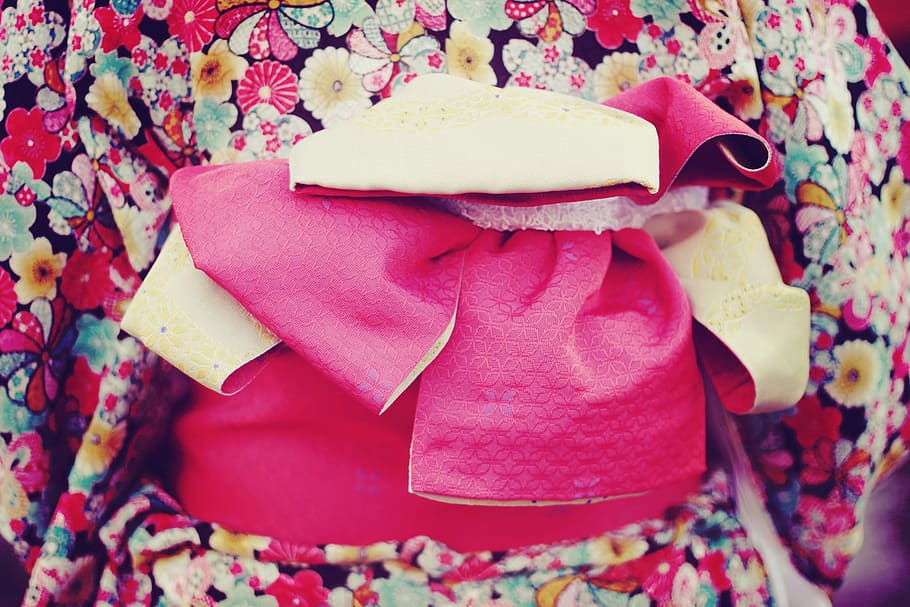 person wearing red white and green Kimono, pink Color, no people HD wallpaper