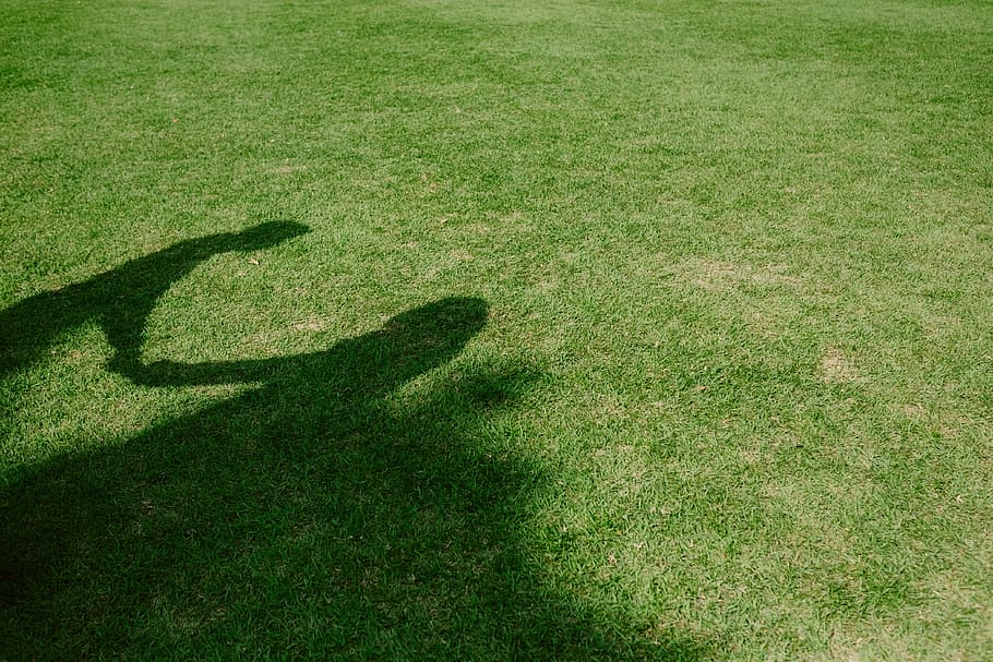 silhouette of two person on ground, shadow of man and woman holding hands on grass field HD wallpaper