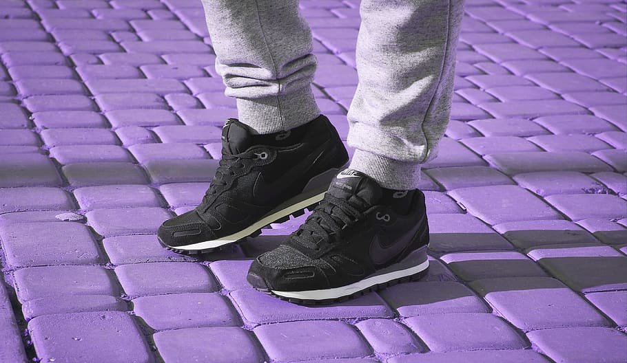Nike, person wearing black Nike sneakes, shoe, human Leg, people HD wallpaper