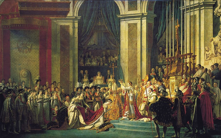 people inside the castle painting, napoleon, coronation, king