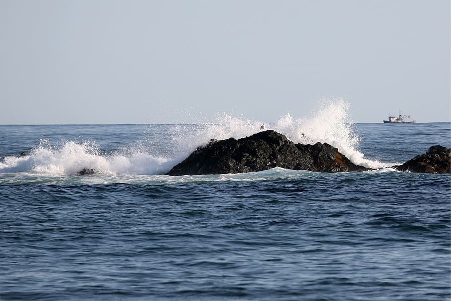 the pacific ocean, sea, rocks, wave, surf, stones, spray, boulders, HD wallpaper