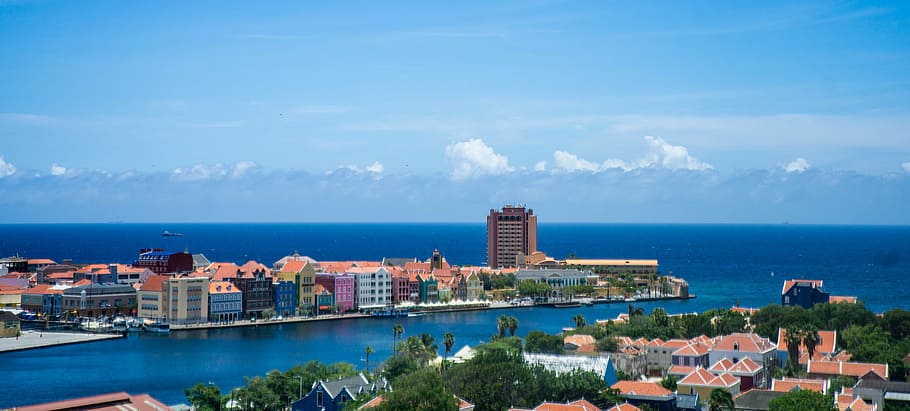 top view of city buildings, Willemstad, Curacao, Antilles, Caribbean, HD wallpaper