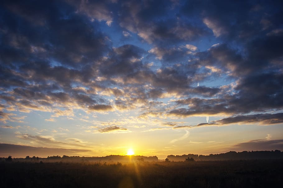 sunrise, landscape, sunset, nature, sky, outdoors, sunlight HD wallpaper