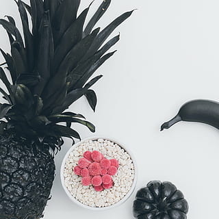 black pineapple near bowl of oats, squash, pumpkin, fruit, vegetable HD wallpaper