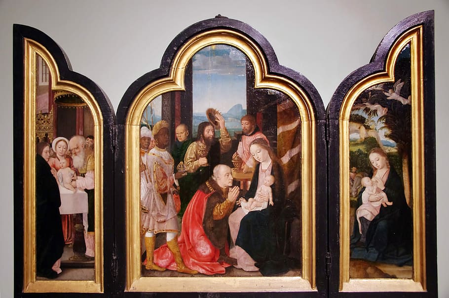 bruges, st jean, triptych, nativity, magi, art, flemish, religion HD wallpaper