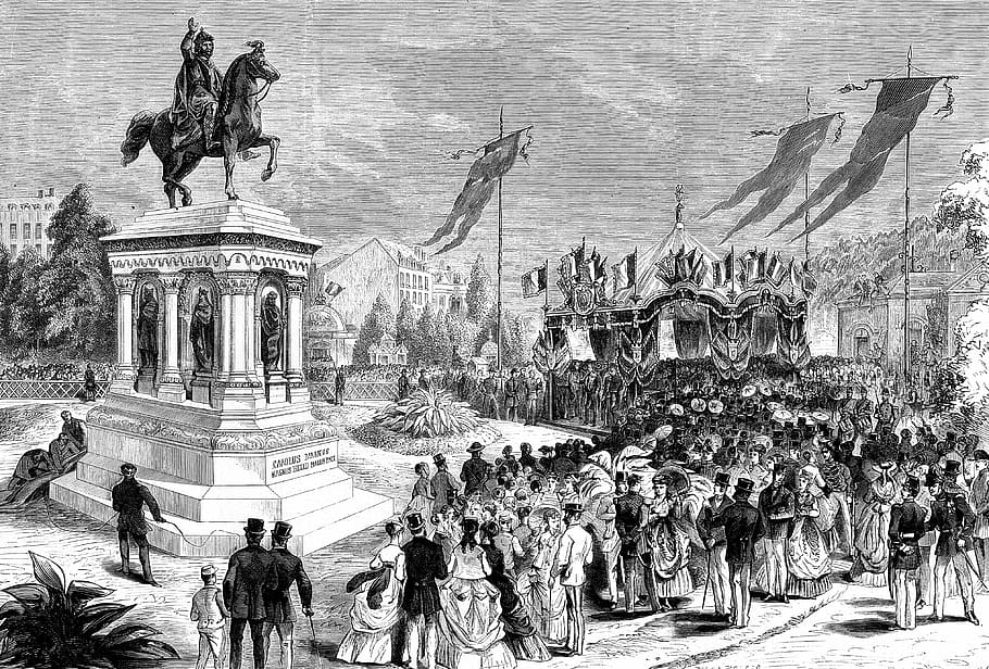 Inauguration of the statue of Charlemagne, 26 July 1868, Liege, Belgium, HD wallpaper