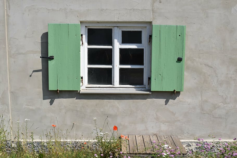 square white frame window near plants, facade, old window, building HD wallpaper