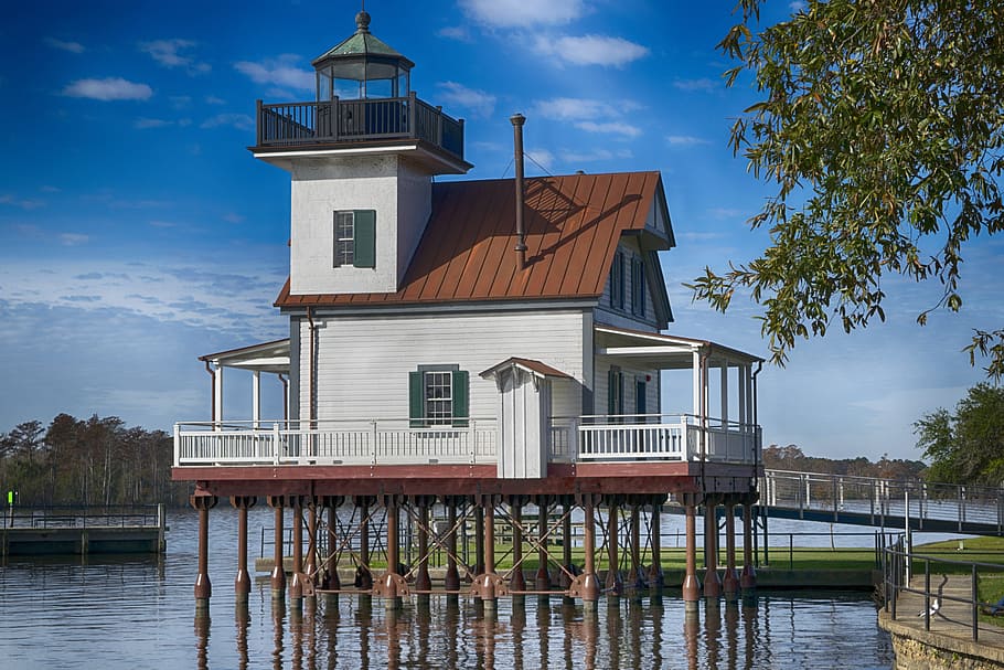 old lighthouse, edenton, water, built structure, architecture HD wallpaper