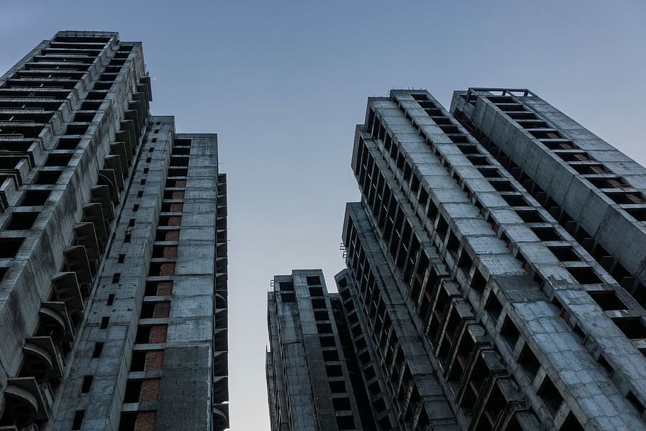 Tower block being built, low-angle photography of buildings, skyscraper HD wallpaper
