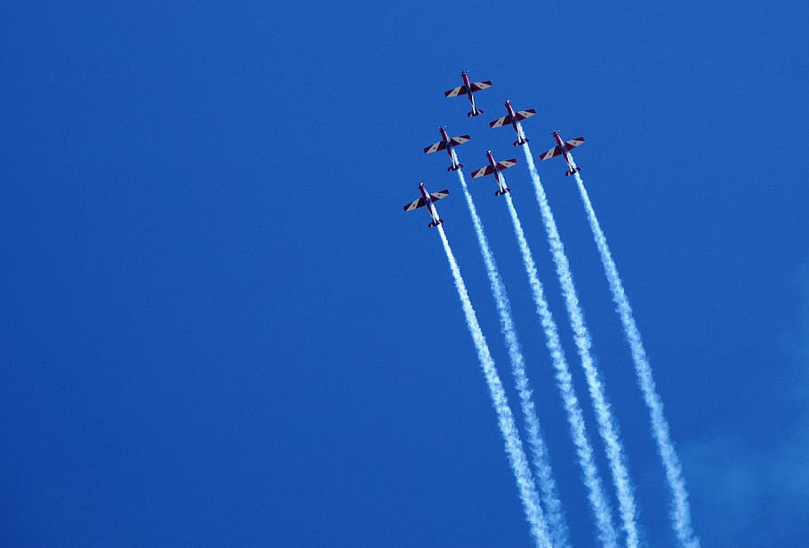 Aircraft, Fly, Formation, Flyer, sky, travel, blue, aviation HD wallpaper