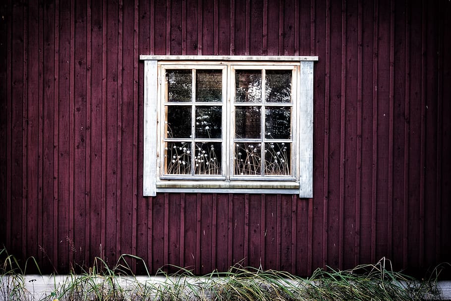white wooden framed French window closed, House, Old, Building