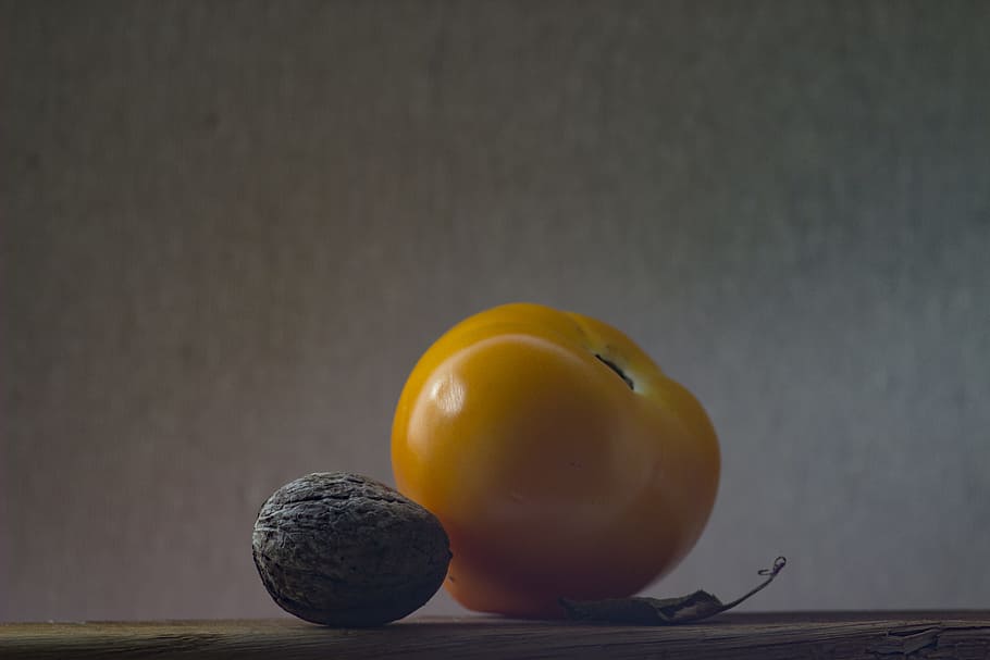 walnut, tomato, vegetables, tomatoes, orange tomato, orange tomatoes HD wallpaper