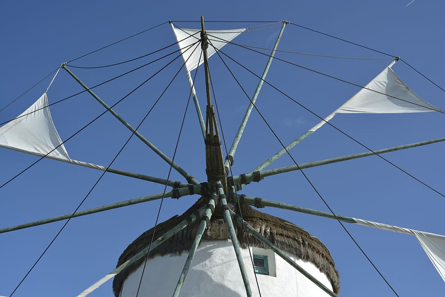 Old, Spanish, Wind, Mill, Museum, gifhorn, blue, white, sail HD wallpaper
