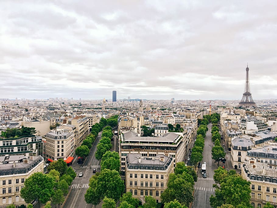 Cloudy Paris with view of the Eiffel Tower, aerial photography of Paris, France, HD wallpaper