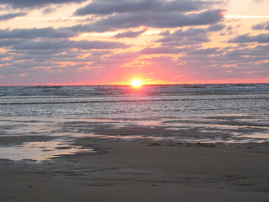Sunset, Beach, Sea, Ocean, Romantic, abendstimmung, scenics HD wallpaper