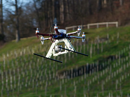 quadcopter drone in mid air near trees, hexacopter, helicopter HD wallpaper