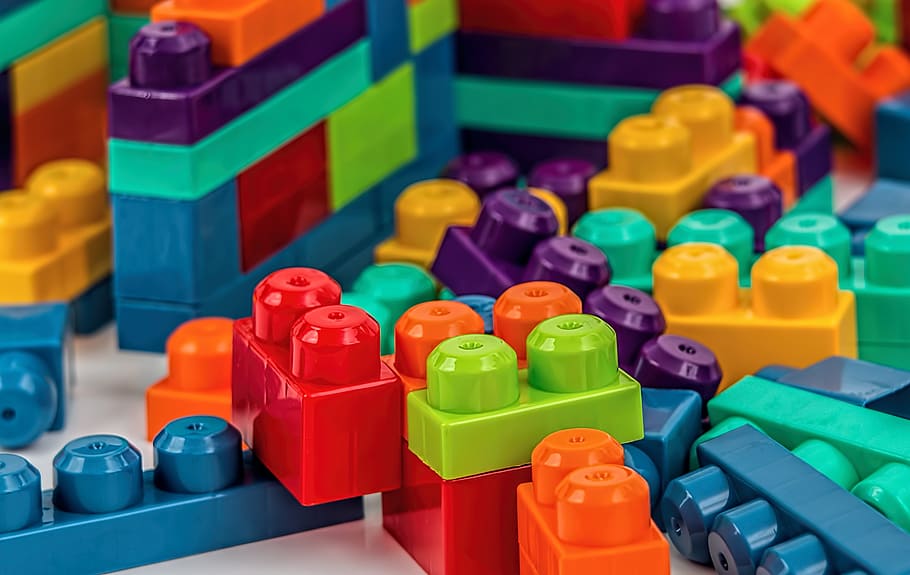 assorted plastic block toys, building, blocks, construction, play