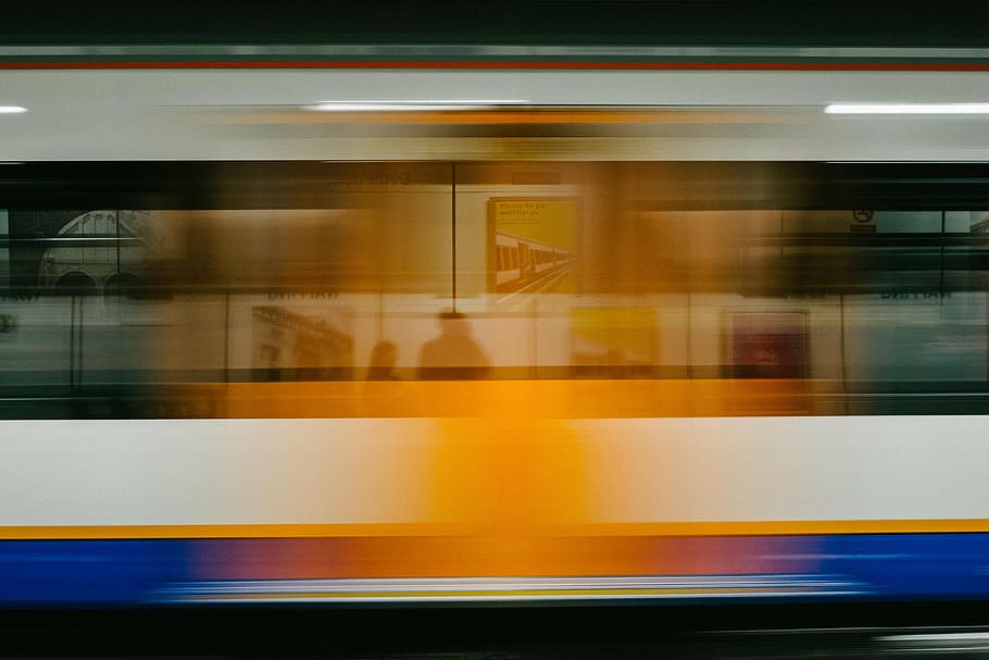 blue and white train, metro, skrost, transportation, blurred Motion HD wallpaper